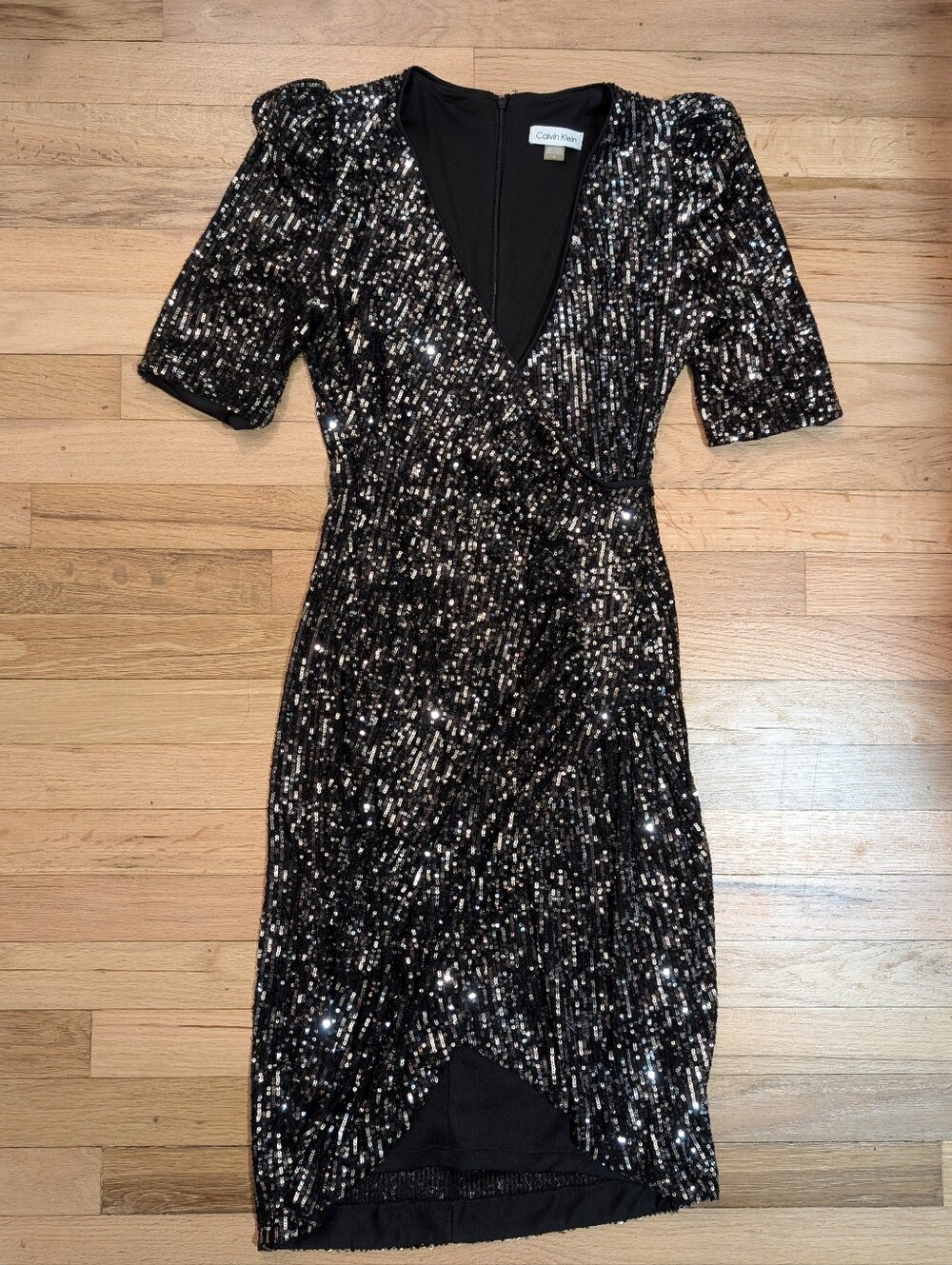 Calvin Klein Black Sequin Wrap Dress